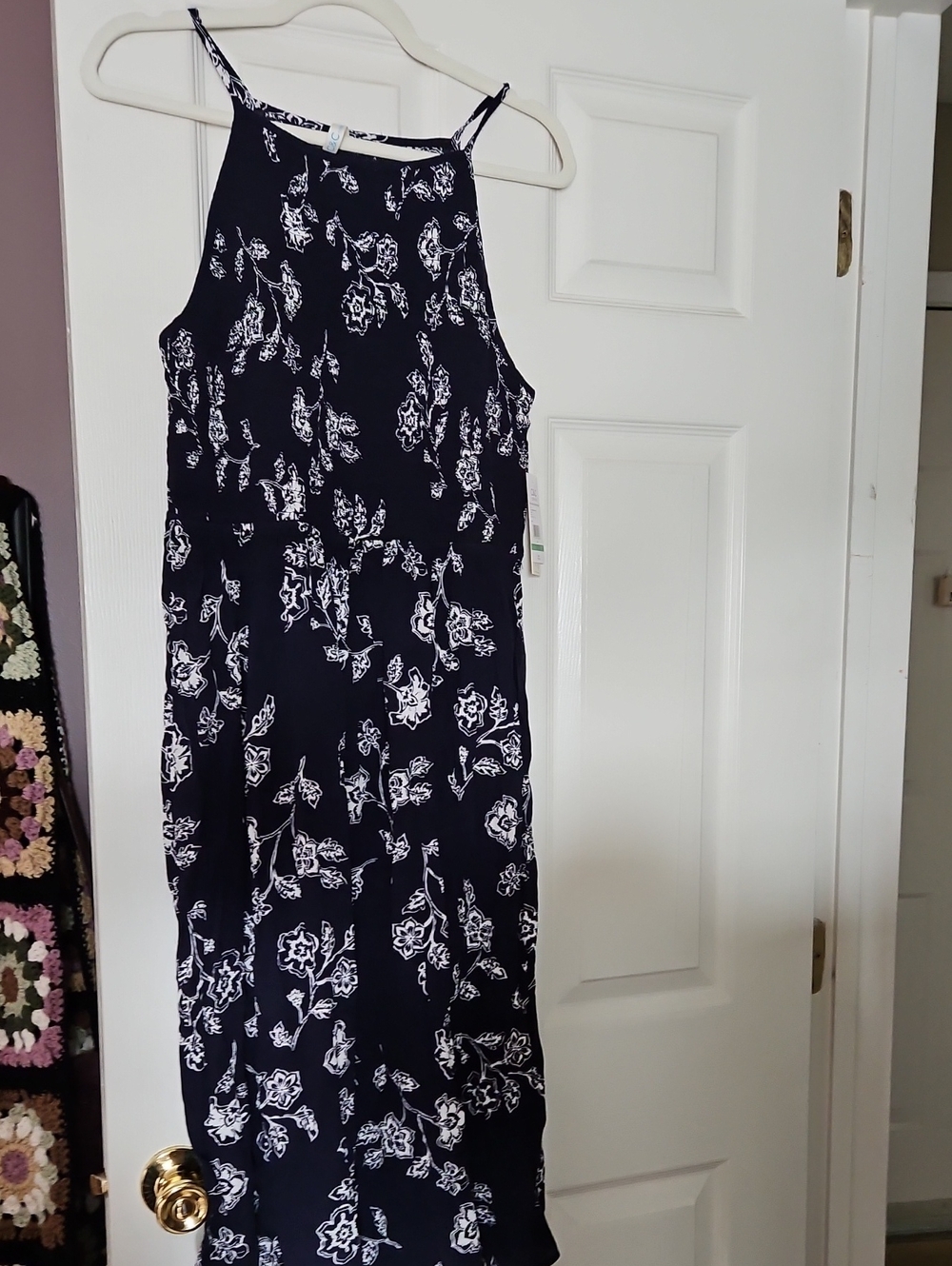 C&C California Navy and White Floral Halter Maxi Dress